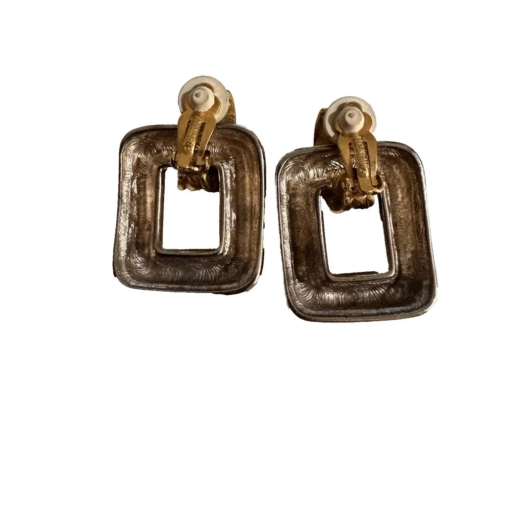 Givenchy Paris Earrings New York Silver Gold-Tone Door Knocker Designer Rare